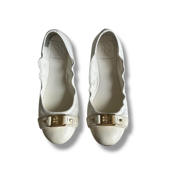 Tory Burch Ambrose Leather Ballet Flats In Beige Size 8.5 - Picture 2 of 8
